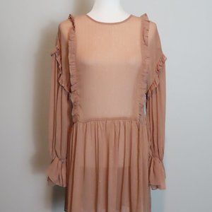 ZARA Girly Chic Boho Elegant Rose Gold Glittery Flared Midi Dress Size Medium
